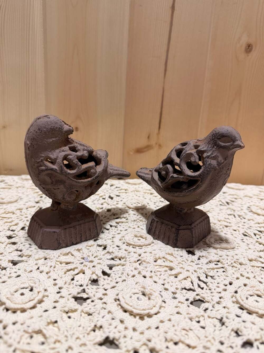 Pair of Rustic Farmhouse Cast Iron Bird Figurines Shabby Chic Vintage Decor